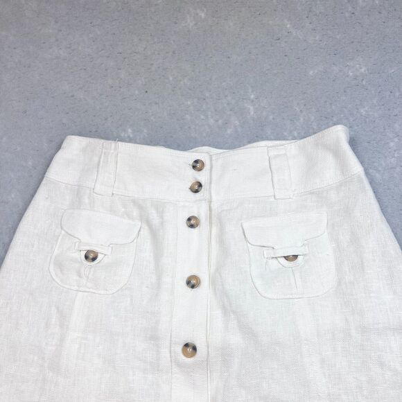 Soft Surrounding Skirt Size Medium Beige Linen Button Front Pockets Mini Skirt - Picture 2 of 11